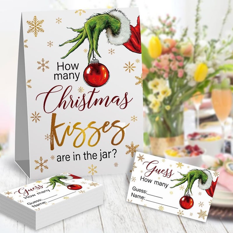 Kadiak How Many Kisses Sign & Game Cards Kit - Christmas Theme Party Game (1 Sign + 50 Cards) - Image 3